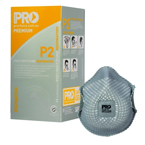 MESH P2 RESPIRATOR TO AUSTRALIAN STANDARD. BOX OF 12 MASKS